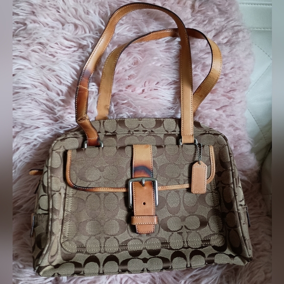 Coach Campbell Signature C  Brown w/Leather Trim Handbag/Shoulder Bag - Picture 1 of 14